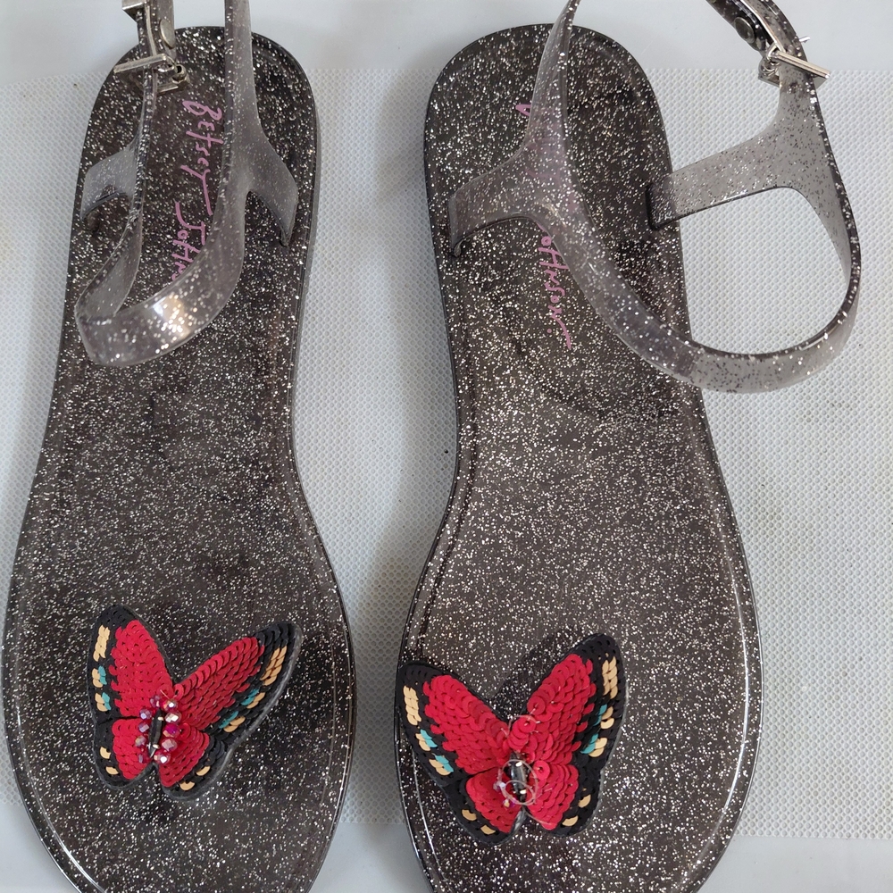 Betsey Johnson Glitter Sandals with Red Butterfly